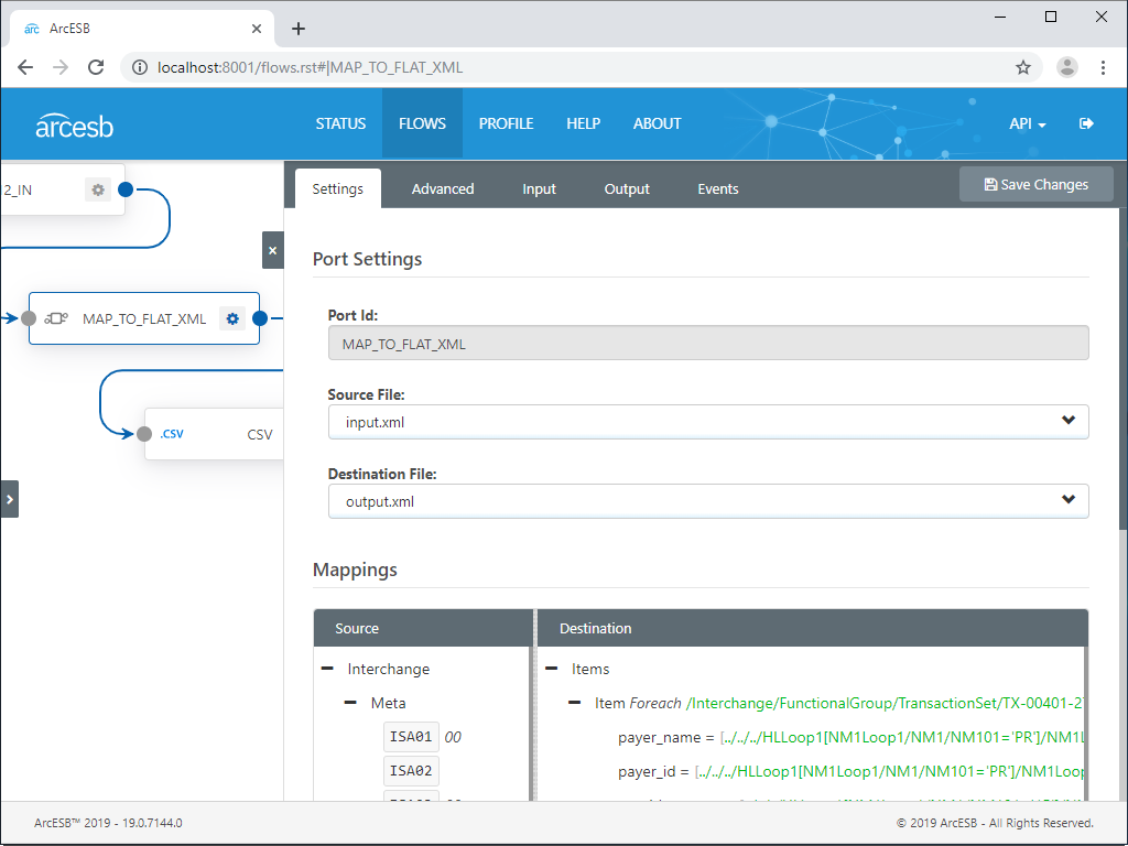 Configured Source and Destination Files for the XML Map Connector