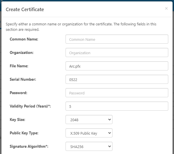 Create a new certificate